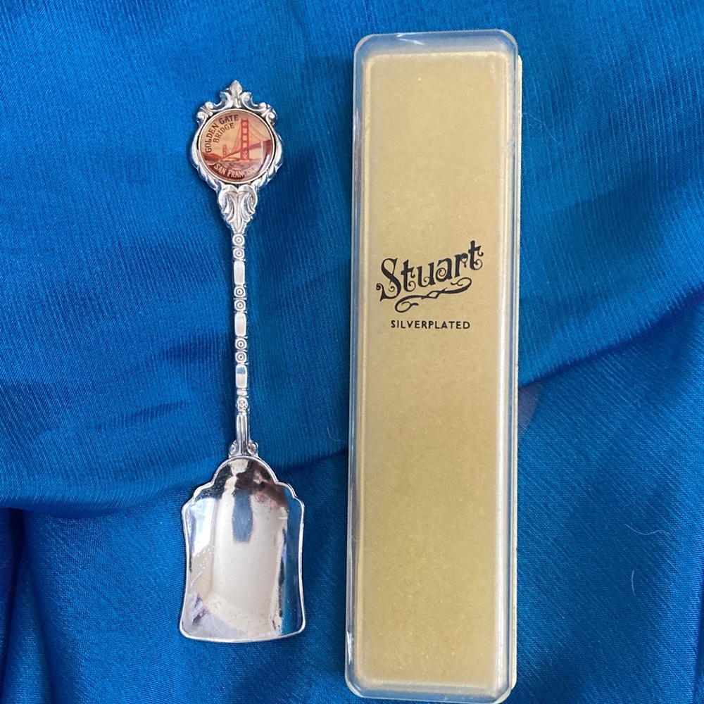 Vtg Stuart Golden Gate Bridge Silverplated Shovel Spoon, 4.5 in. Long